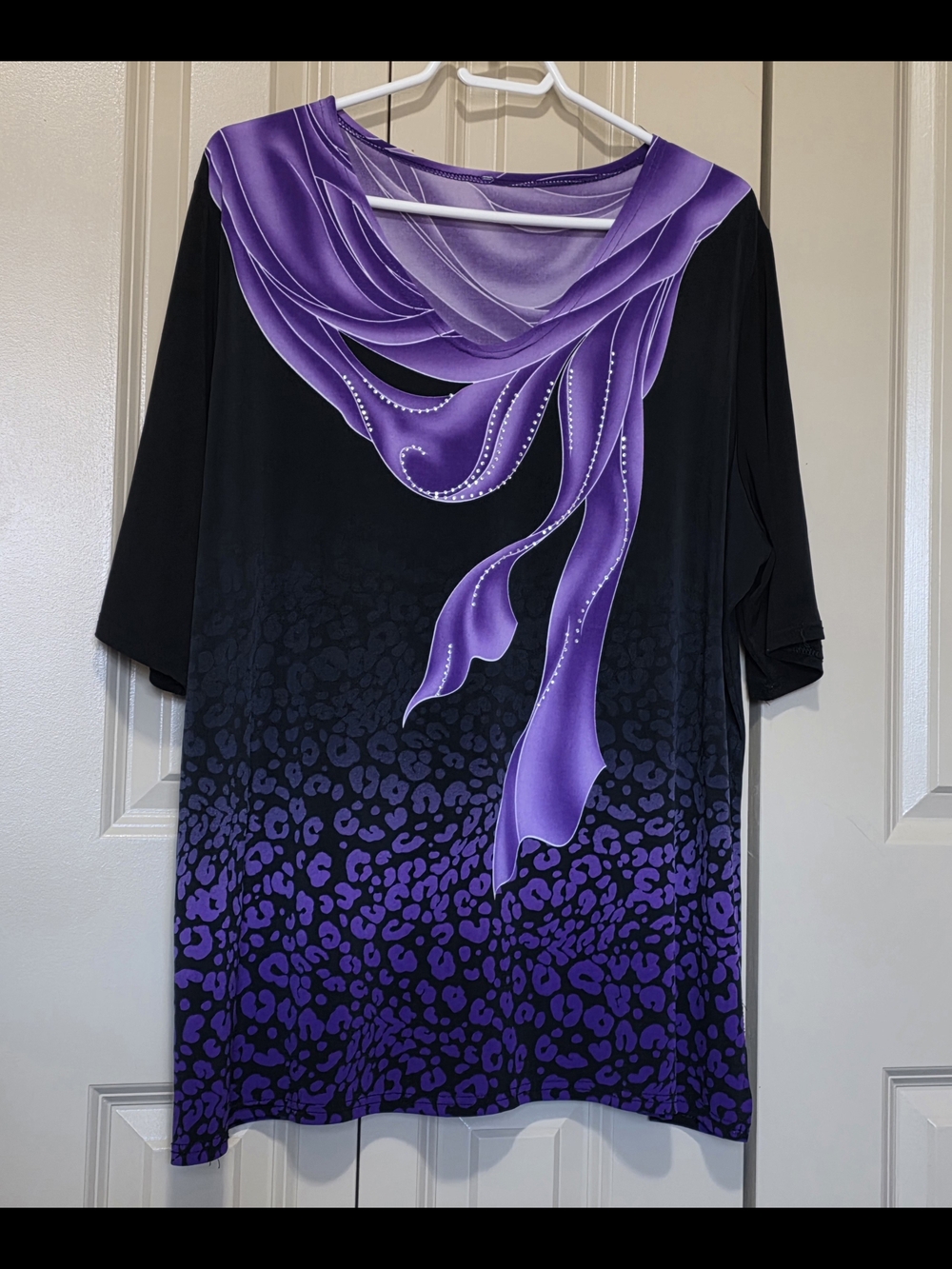 Black & Purple Scarf-Print Tunic Top